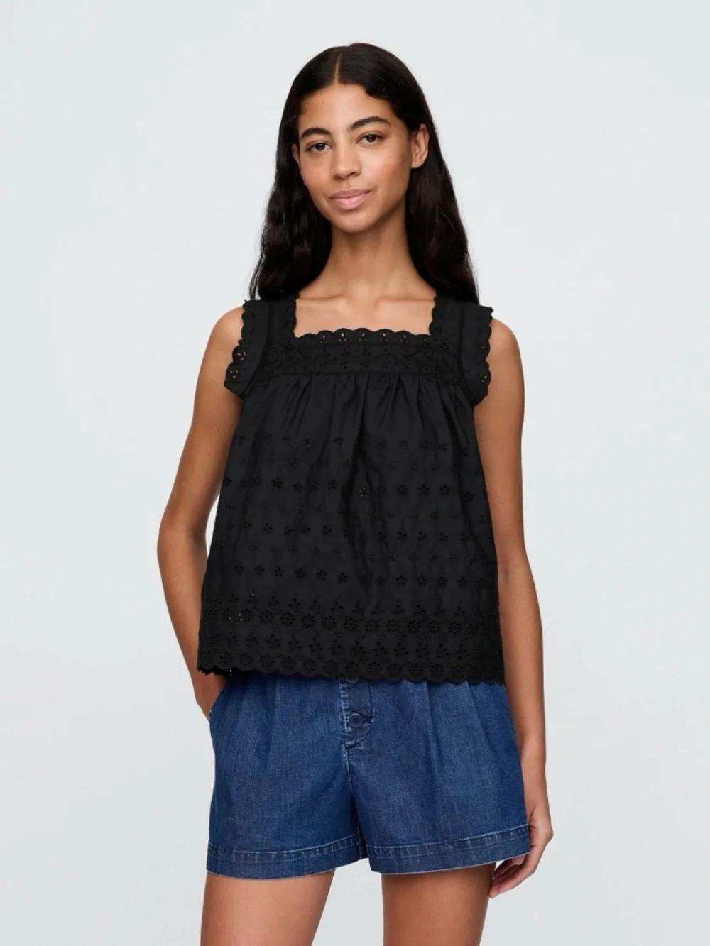 Gap × DÔEN Eyelet Top Black Coquette Cottagecore Size XS NWT - Picture 1 of 7